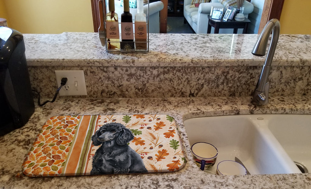 Standard Black Poodle Heirloom Fall Dish Drying Mat Absorbent Dish Drying Mat Pad for Kitchen Counter Dish Drainer Mat for Countertop, 14 x 21", Multicolor