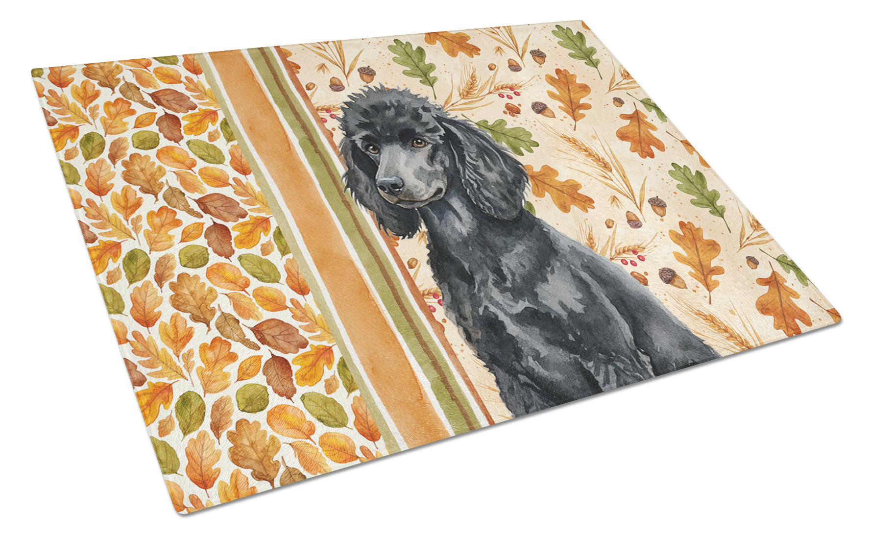 Standard Black Poodle Heirloom Fall Cutting Board Tempered Glass Kitchen Cutting Surface, Heat Resistant Chopping, Non-Slip Feet, Food Prep & Serving