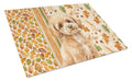 Toy Apricot Poodle Heirloom Fall Cutting Board Tempered Glass Kitchen Cutting Surface, Heat Resistant Chopping, Non-Slip Feet, Food Prep & Serving