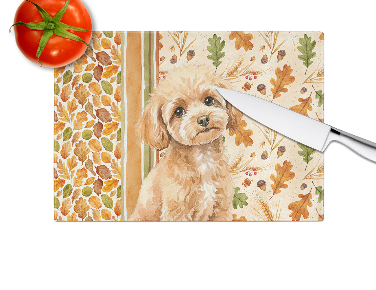 Toy Apricot Poodle Heirloom Fall Cutting Board Tempered Glass Kitchen Cutting Surface, Heat Resistant Chopping, Non-Slip Feet, Food Prep & Serving