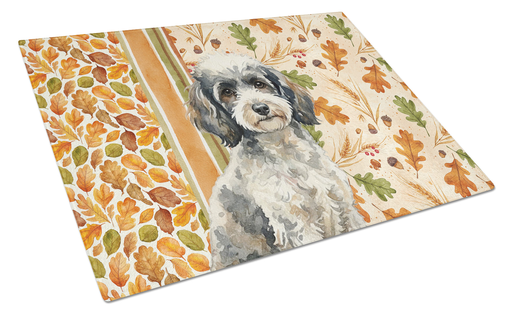 Toy Parti Poodle Heirloom Fall Cutting Board Tempered Glass Kitchen Cutting Surface, Heat Resistant Chopping, Non-Slip Feet, Food Prep & Serving
