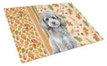 Toy Silver Poodle Heirloom Fall Cutting Board Tempered Glass Kitchen Cutting Surface, Heat Resistant Chopping, Non-Slip Feet, Food Prep & Serving