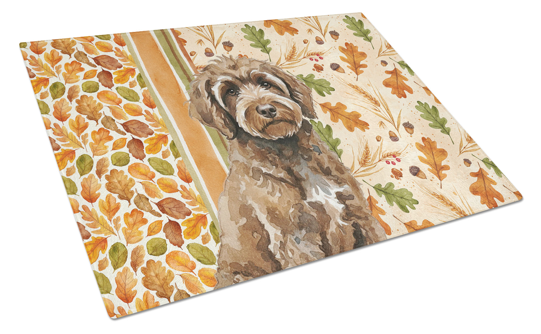 Brown Portuguese Water Dog Heirloom Fall Cutting Board Tempered Glass Kitchen Cutting Surface, Heat Resistant Chopping, Non-Slip Feet, Food Prep & Serving