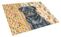 Black Pug Heirloom Fall Cutting Board Tempered Glass Kitchen Cutting Surface, Heat Resistant Chopping, Non-Slip Feet, Food Prep & Serving