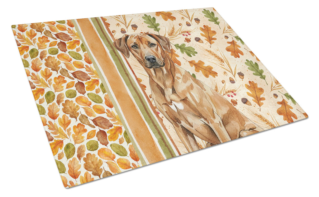 Rhodesian Ridgeback Heirloom Fall Cutting Board Tempered Glass Kitchen Cutting Surface, Heat Resistant Chopping, Non-Slip Feet, Food Prep & Serving