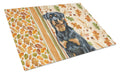 Rottweiler Heirloom Fall Cutting Board Tempered Glass Kitchen Cutting Surface, Heat Resistant Chopping, Non-Slip Feet, Food Prep & Serving