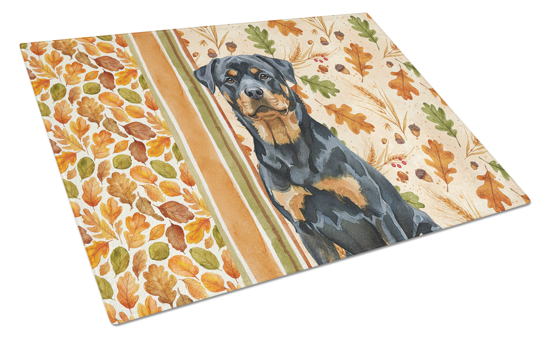 Rottweiler Heirloom Fall Cutting Board Tempered Glass Kitchen Cutting Surface, Heat Resistant Chopping, Non-Slip Feet, Food Prep & Serving