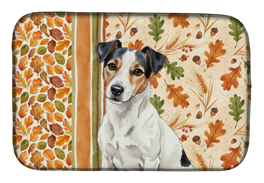 White with Black Markings Russell Terrier Heirloom Fall Dish Drying Mat Absorbent Dish Drying Mat Pad for Kitchen Counter Dish Drainer Mat for Countertop, 14 x 21", Multicolor