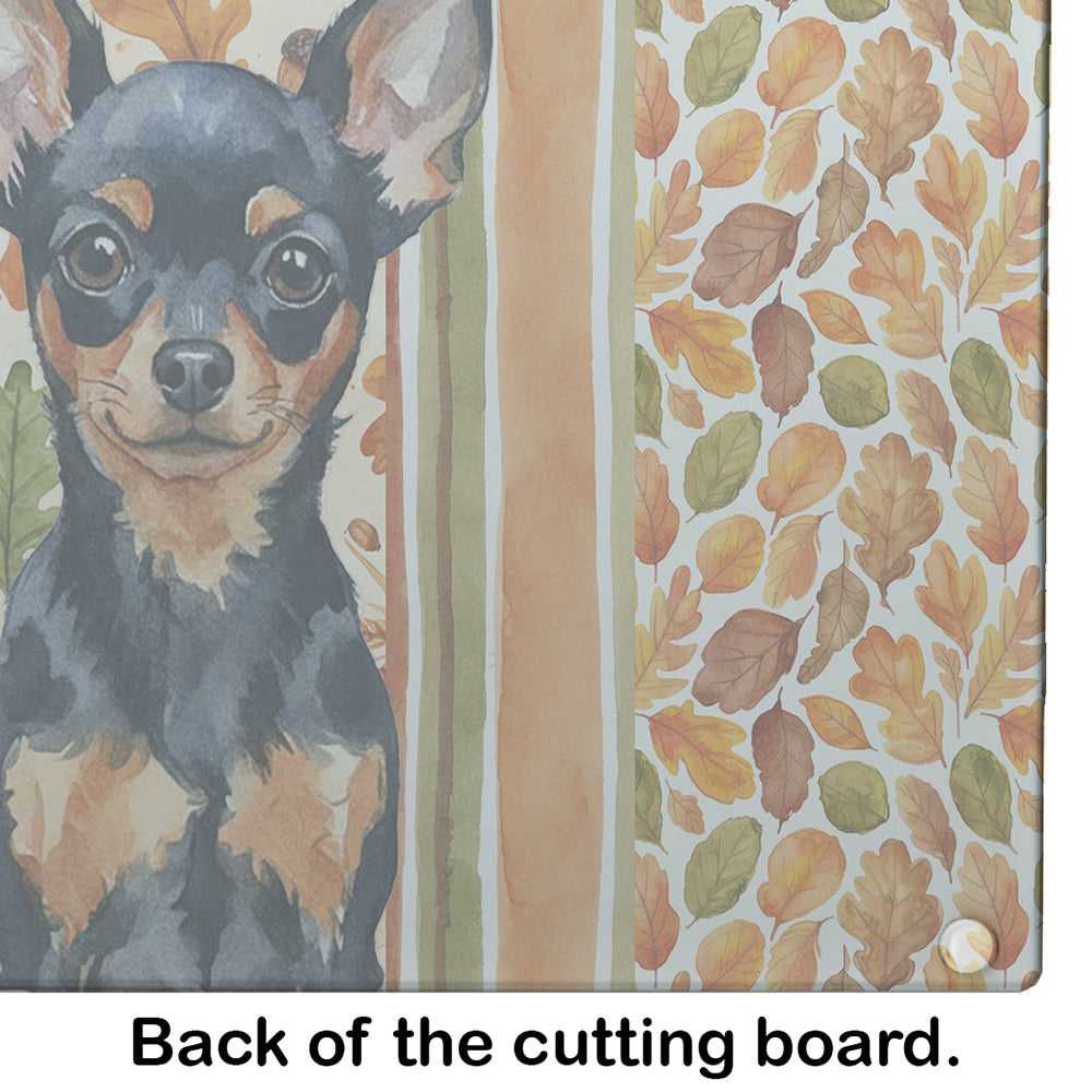 Black and Tan Russian Toy Heirloom Fall Cutting Board Tempered Glass Kitchen Cutting Surface, Heat Resistant Chopping, Non-Slip Feet, Food Prep & Serving
