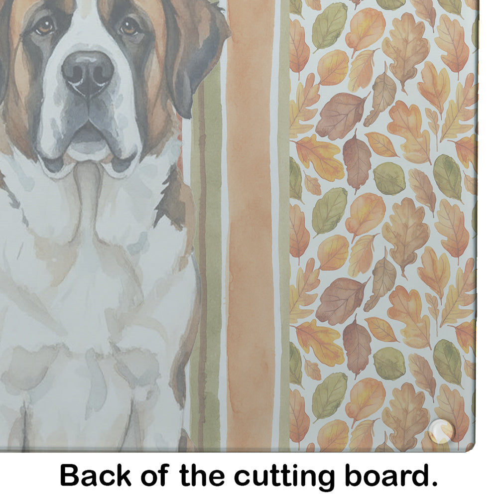 Brindle and White Saint Bernard Heirloom Fall Cutting Board Tempered Glass Kitchen Cutting Surface, Heat Resistant Chopping, Non-Slip Feet, Food Prep & Serving
