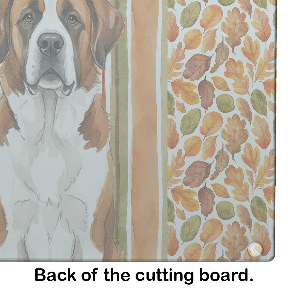 Brown and White Saint Bernard Heirloom Fall Cutting Board Tempered Glass Kitchen Cutting Surface, Heat Resistant Chopping, Non-Slip Feet, Food Prep & Serving
