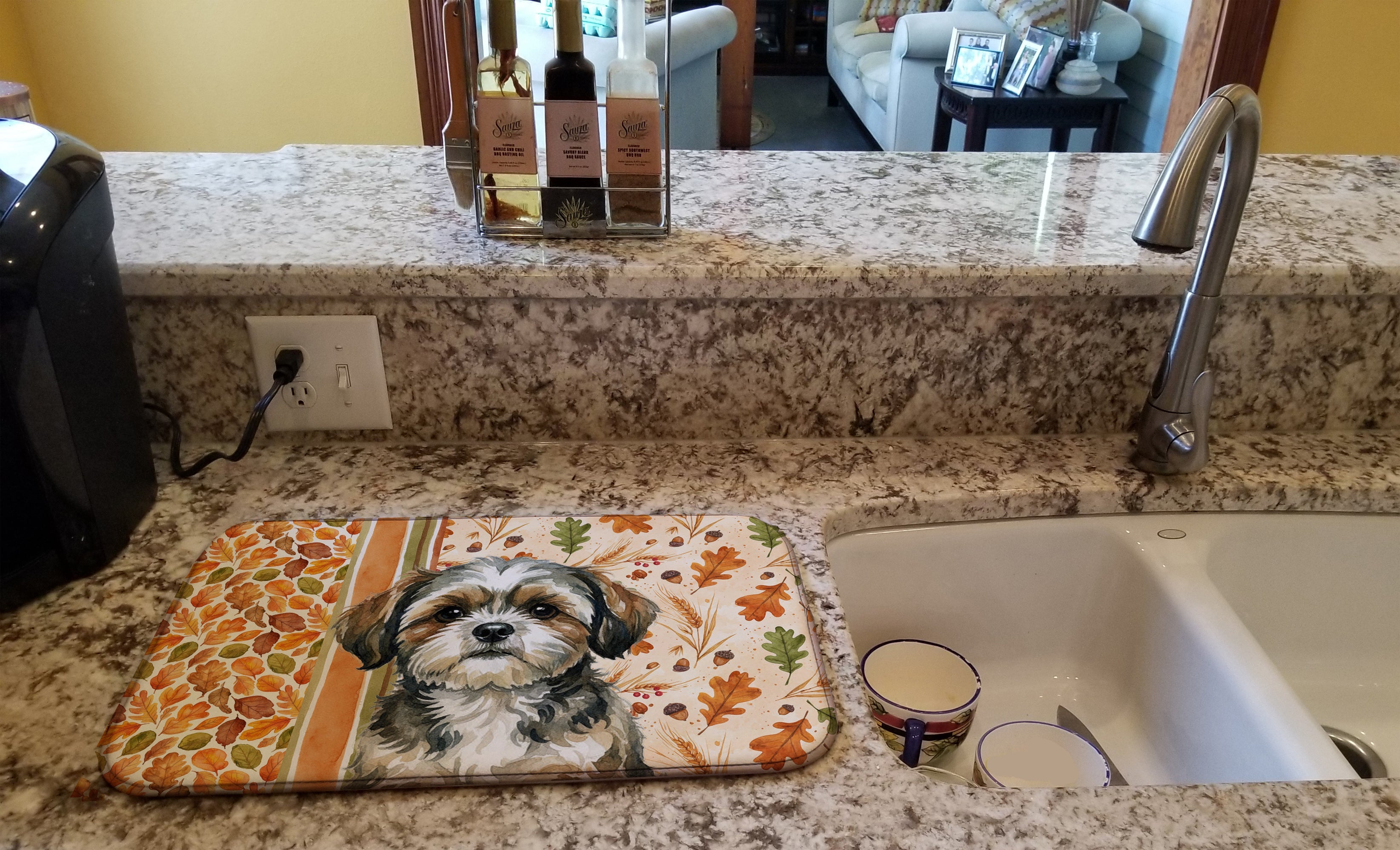 Brindle Shih Tzu Heirloom Fall Dish Drying Mat Absorbent Dish Drying Mat Pad for Kitchen Counter Dish Drainer Mat for Countertop, 14 x 21", Multicolor