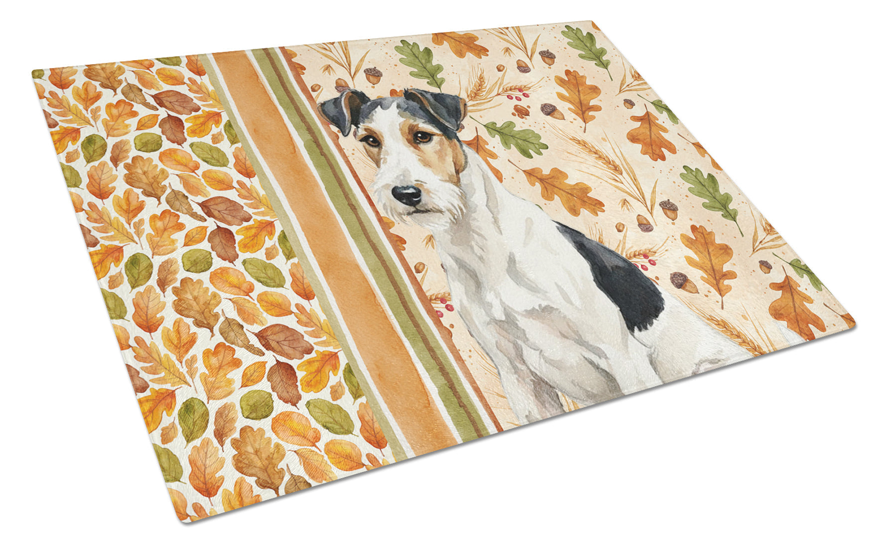Smooth Fox Terrier Heirloom Fall Cutting Board Tempered Glass Kitchen Cutting Surface, Heat Resistant Chopping, Non-Slip Feet, Food Prep & Serving