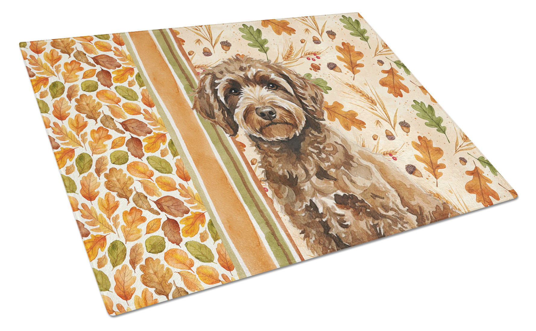 Spanish Water Dog Heirloom Fall Cutting Board Tempered Glass Kitchen Cutting Surface, Heat Resistant Chopping, Non-Slip Feet, Food Prep & Serving