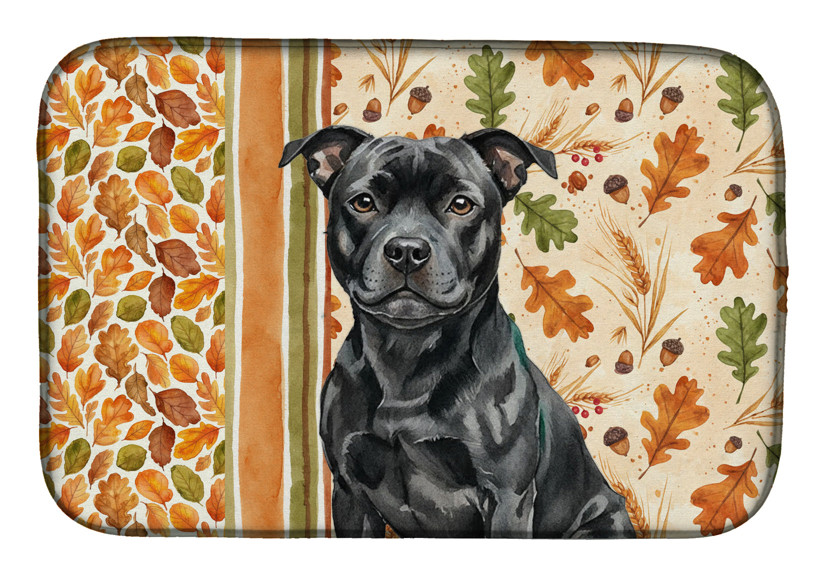 Black Staffordshire Bull Terrier Heirloom Fall Dish Drying Mat Absorbent Dish Drying Mat Pad for Kitchen Counter Dish Drainer Mat for Countertop, 14 x 21", Multicolor
