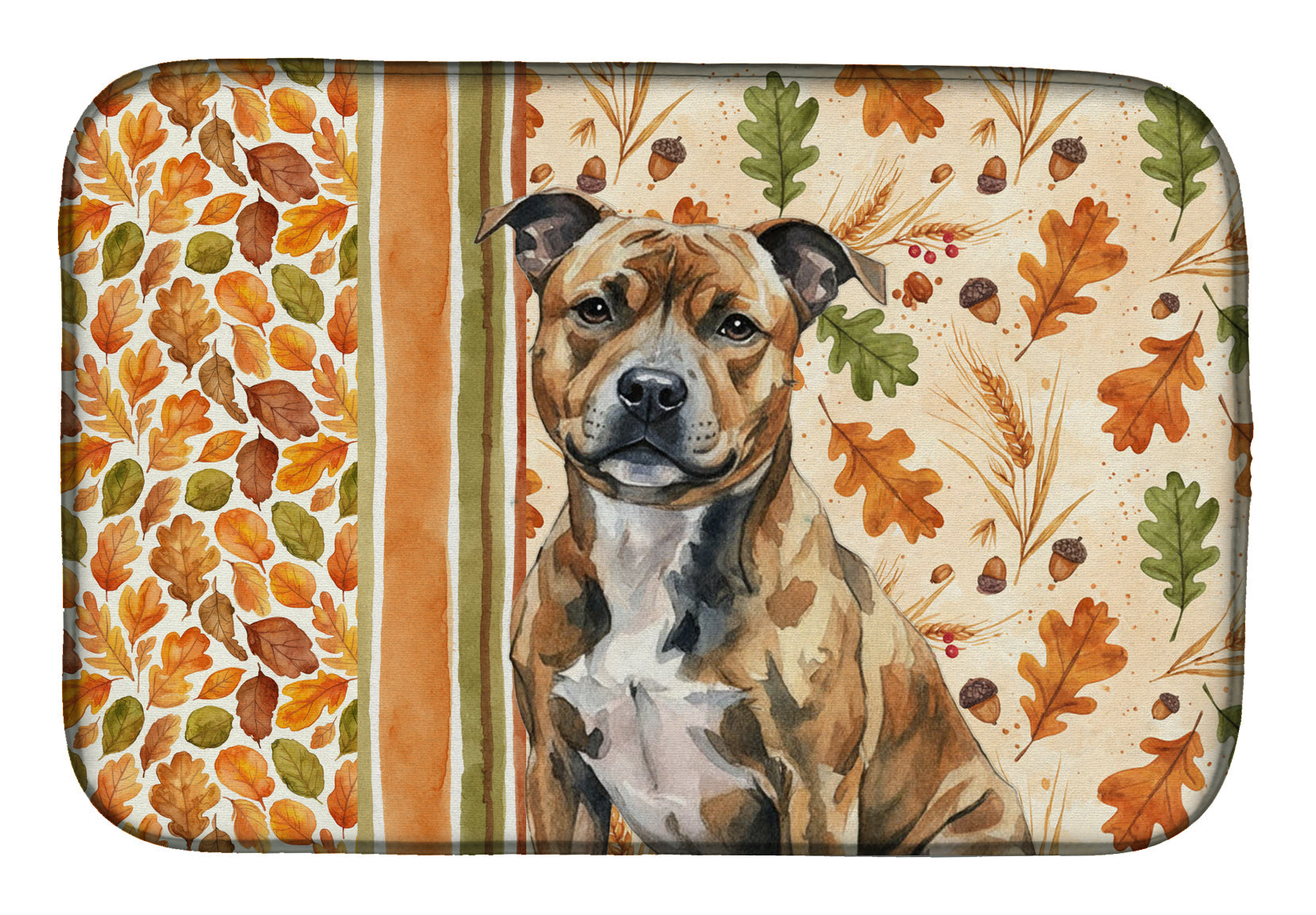 Brindle Staffordshire Bull Terrier Heirloom Fall Dish Drying Mat Absorbent Dish Drying Mat Pad for Kitchen Counter Dish Drainer Mat for Countertop, 14 x 21", Multicolor