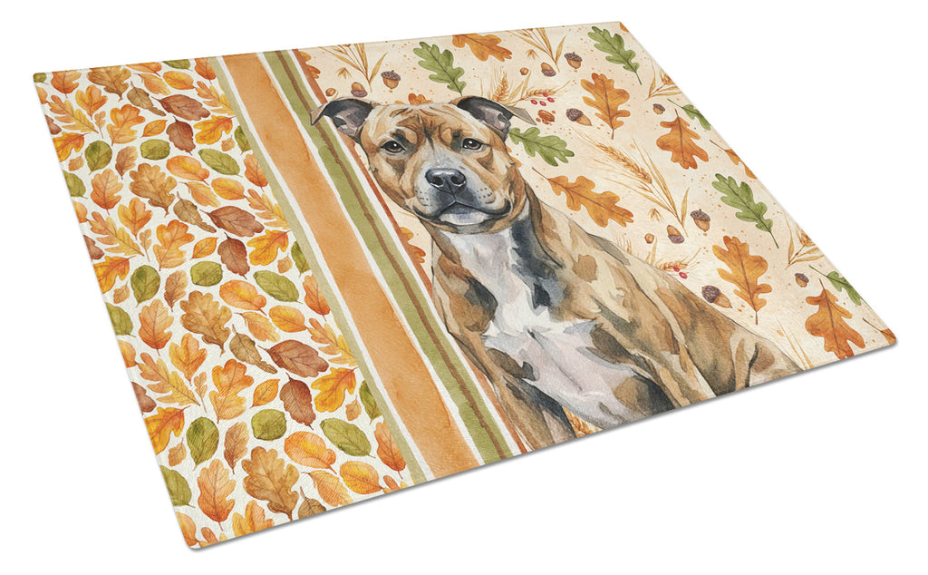 Brindle Staffordshire Bull Terrier Heirloom Fall Cutting Board Tempered Glass Kitchen Cutting Surface, Heat Resistant Chopping, Non-Slip Feet, Food Prep & Serving