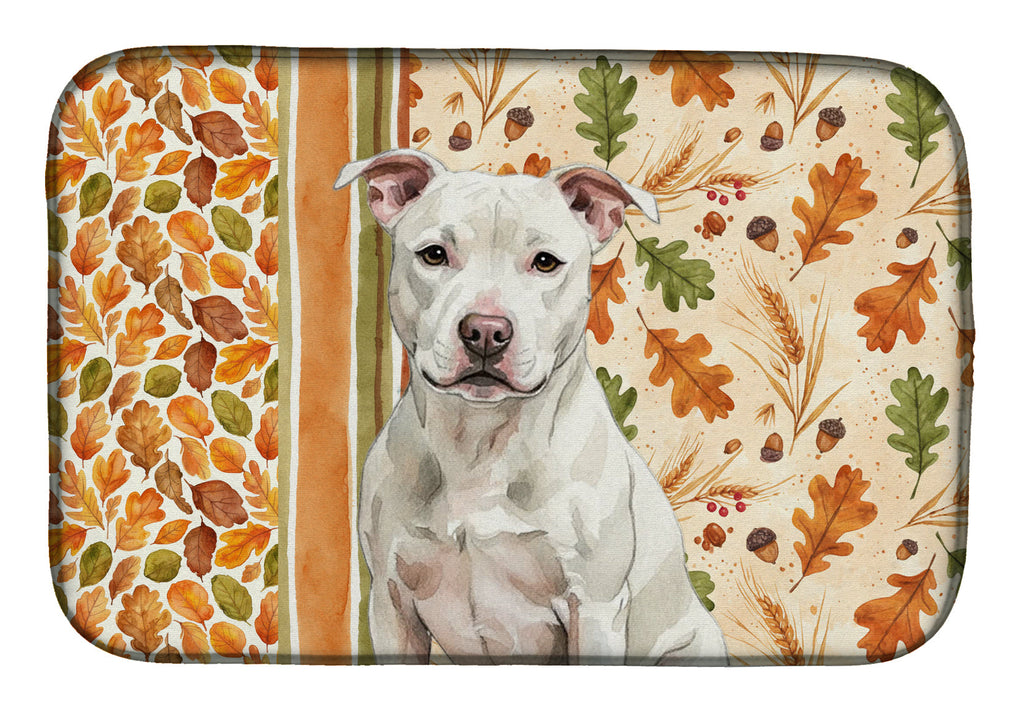 White Staffordshire Bull Terrier Heirloom Fall Dish Drying Mat Absorbent Dish Drying Mat Pad for Kitchen Counter Dish Drainer Mat for Countertop, 14 x 21", Multicolor