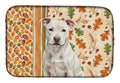 White Staffordshire Bull Terrier Heirloom Fall Dish Drying Mat Absorbent Dish Drying Mat Pad for Kitchen Counter Dish Drainer Mat for Countertop, 14 x 21", Multicolor