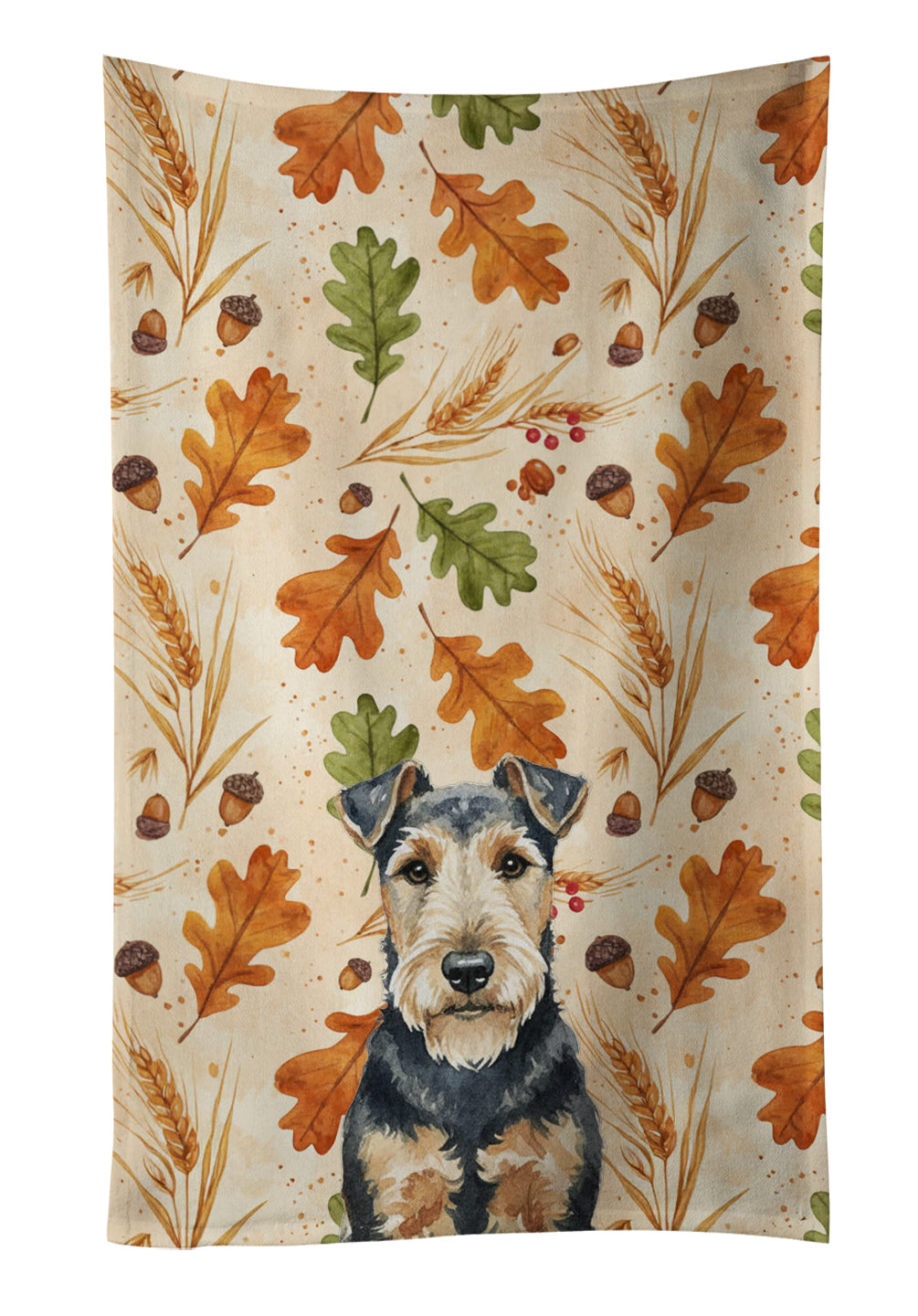 Welsh Terrier Heirloom Fall Kitchen Towel Velour Plush Front and Cotton Loop Back Machine Washable