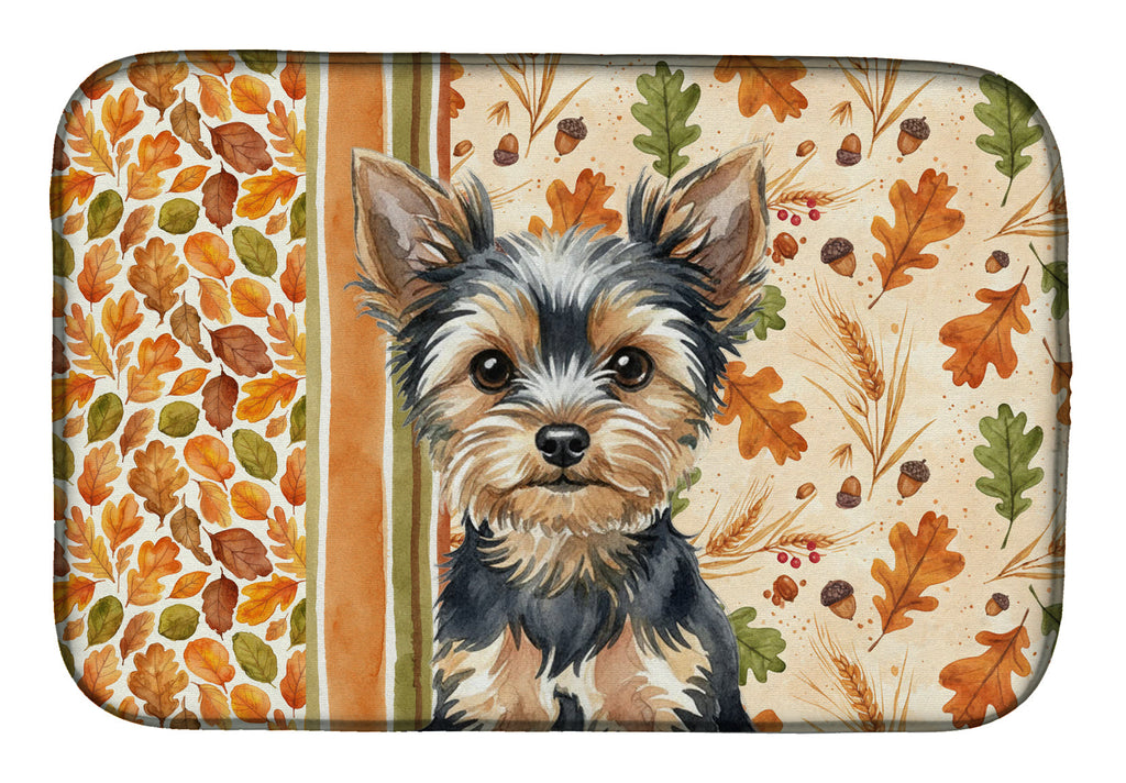 Black and Tan Yorkshire Terrier Heirloom Fall Dish Drying Mat Absorbent Dish Drying Mat Pad for Kitchen Counter Dish Drainer Mat for Countertop, 14 x 21", Multicolor