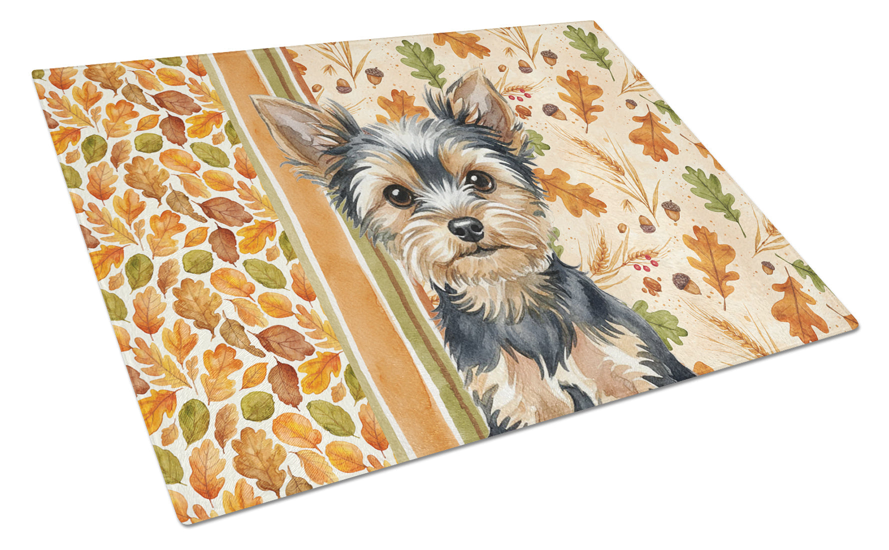 Black and Tan Yorkshire Terrier Heirloom Fall Cutting Board Tempered Glass Kitchen Cutting Surface, Heat Resistant Chopping, Non-Slip Feet, Food Prep & Serving