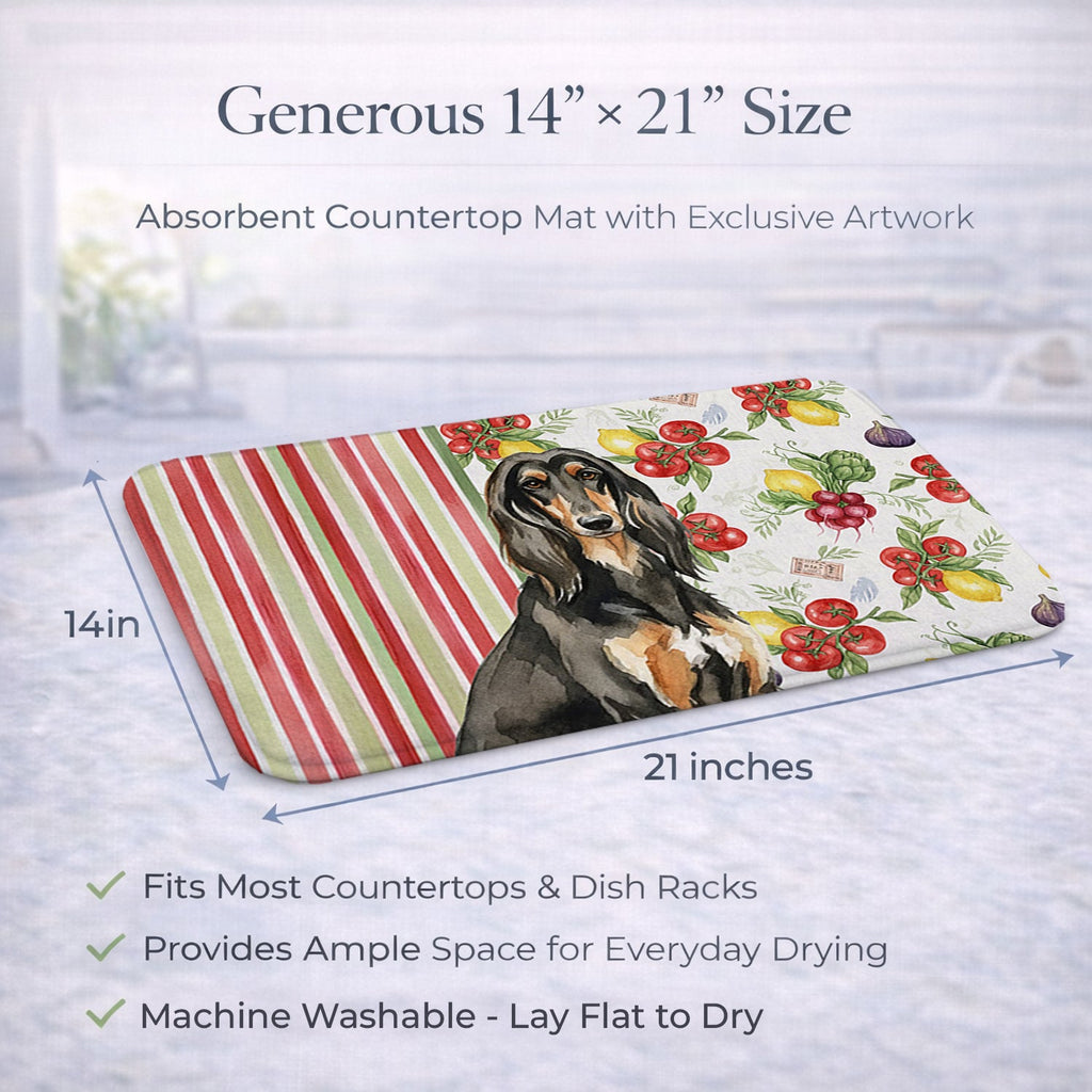 Black & Tan Afghan Hound Vegetables Dish Drying Mat Absorbent Dish Drying Mat Pad for Kitchen Counter Dish Drainer Mat for Countertop, 14 x 21", Multicolor