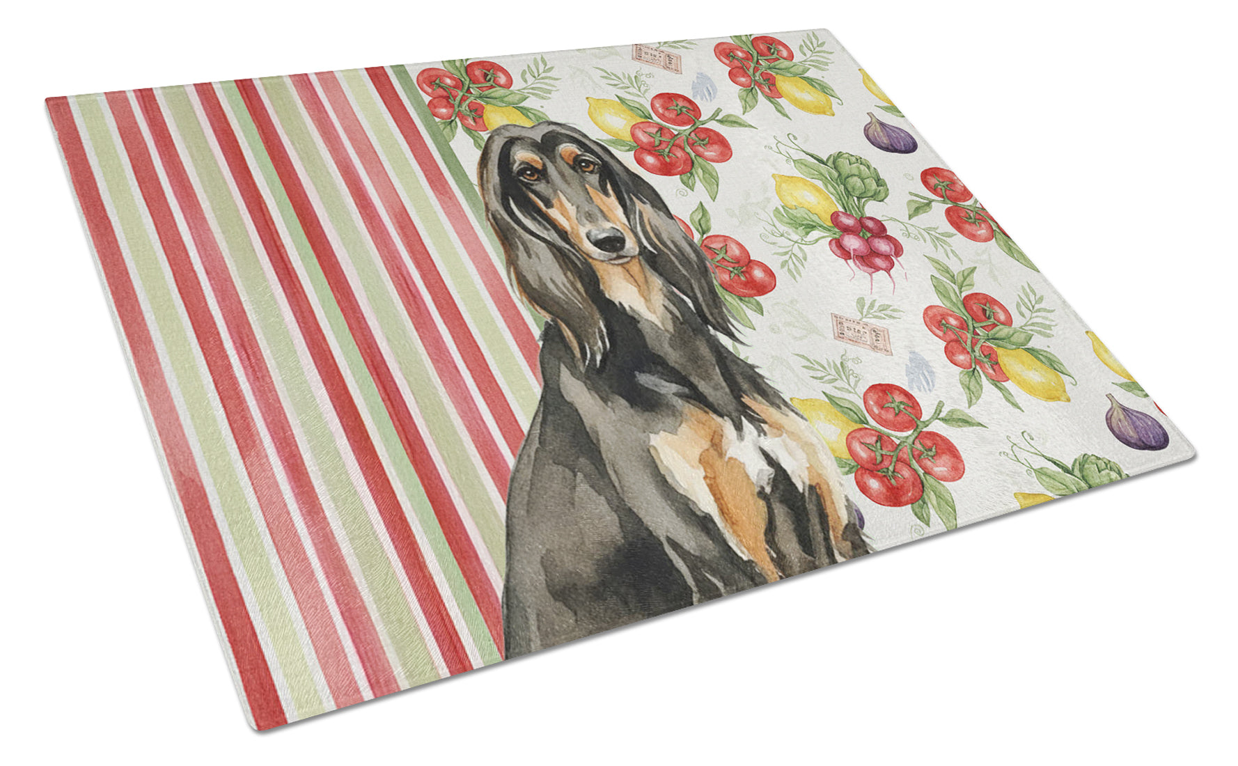 Black & Tan Afghan Hound Vegetables Cutting Board Tempered Glass Kitchen Cutting Surface, Heat Resistant Chopping, Non-Slip Feet, Food Prep & Serving