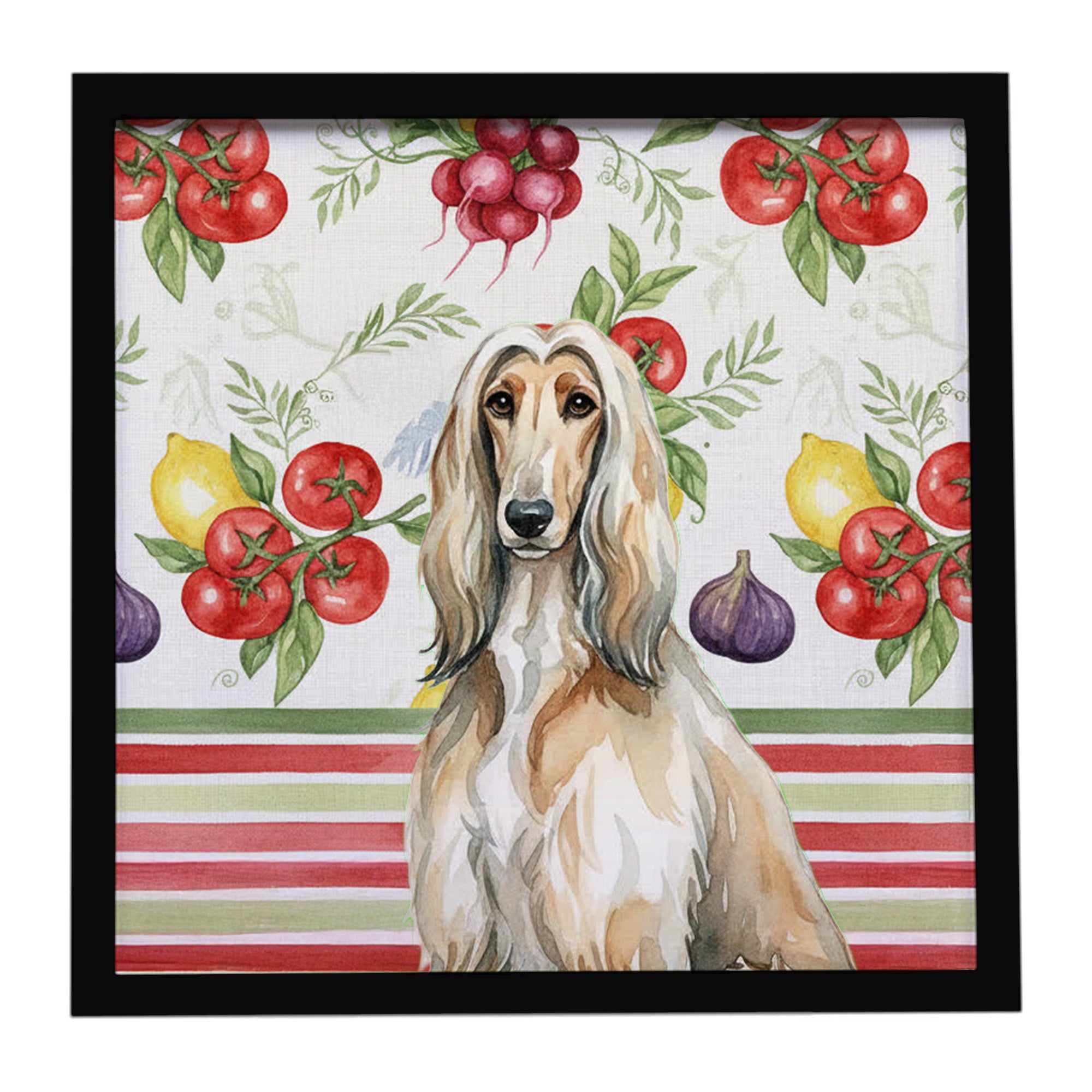 Afghan Hound Vegetables Framed Metal Print Bathroom, Kitchen, Office, Home Decor Wall Art Ready to Hang, Square, 8X8