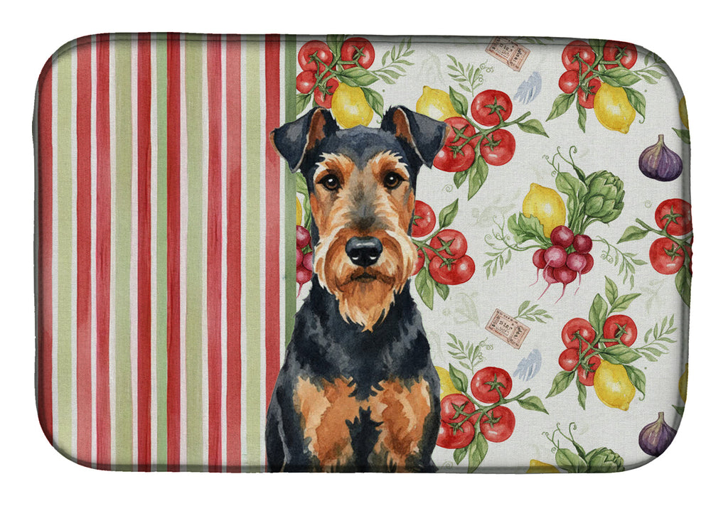 Airedale Terrier Vegetables Dish Drying Mat Absorbent Dish Drying Mat Pad for Kitchen Counter Dish Drainer Mat for Countertop, 14 x 21", Multicolor