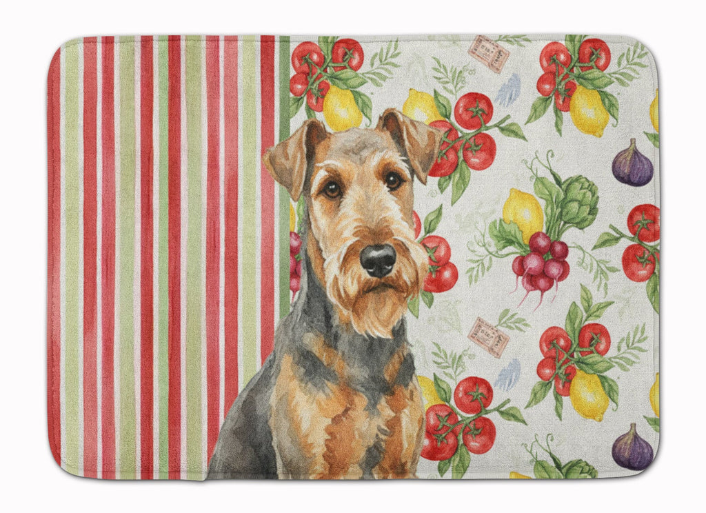 Grizzle Airedale Terrier Vegetables Memory Foam Kitchen Mat Machine Washable Anti-Fatigue Cushion Comfort Bath or Kitchen Rug