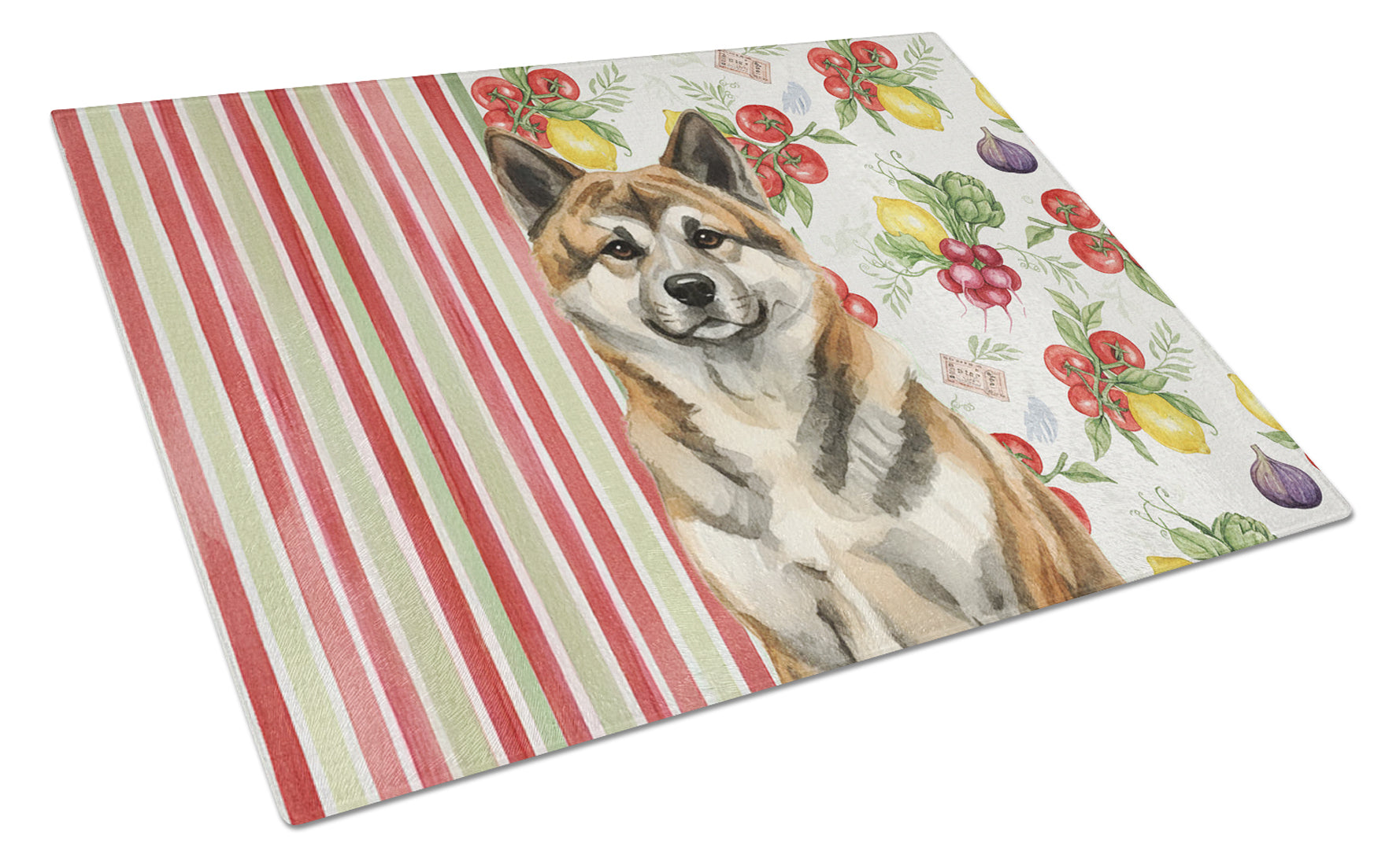 Brindle Akita Vegetables Cutting Board Tempered Glass Kitchen Cutting Surface, Heat Resistant Chopping, Non-Slip Feet, Food Prep & Serving