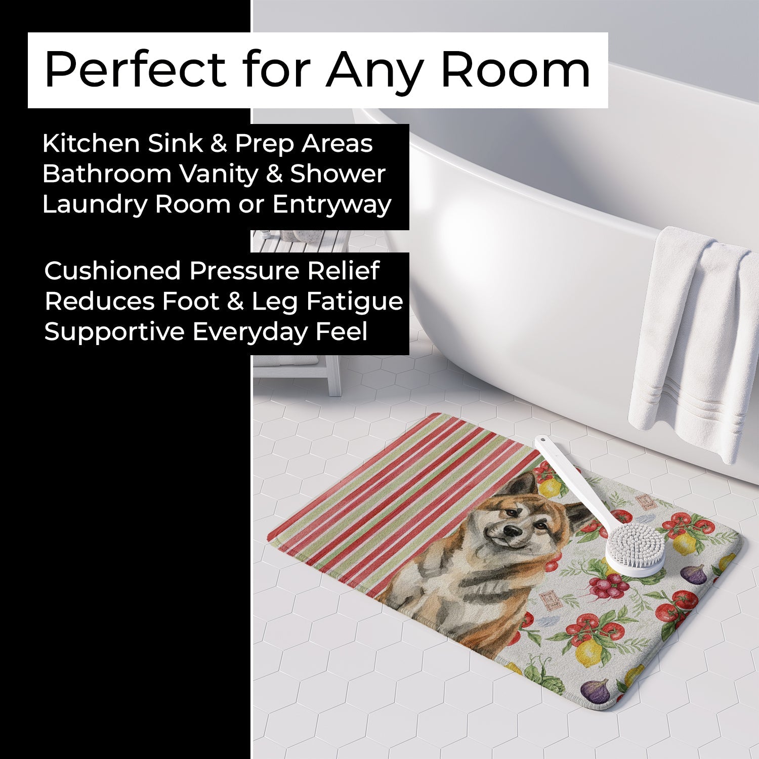 Brindle Akita Vegetables Memory Foam Kitchen Mat Machine Washable Anti-Fatigue Cushion Comfort Bath or Kitchen Rug
