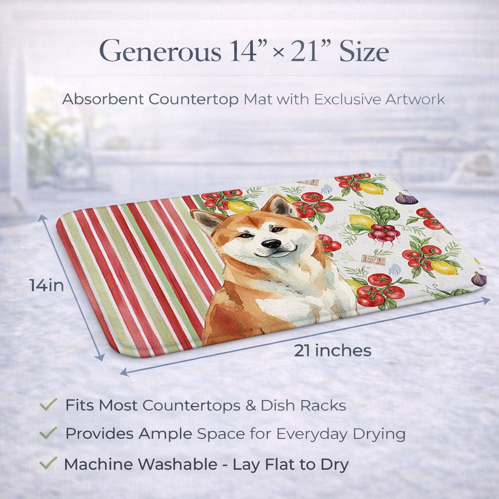 Red Akita Vegetables Dish Drying Mat Absorbent Dish Drying Mat Pad for Kitchen Counter Dish Drainer Mat for Countertop, 14 x 21", Multicolor