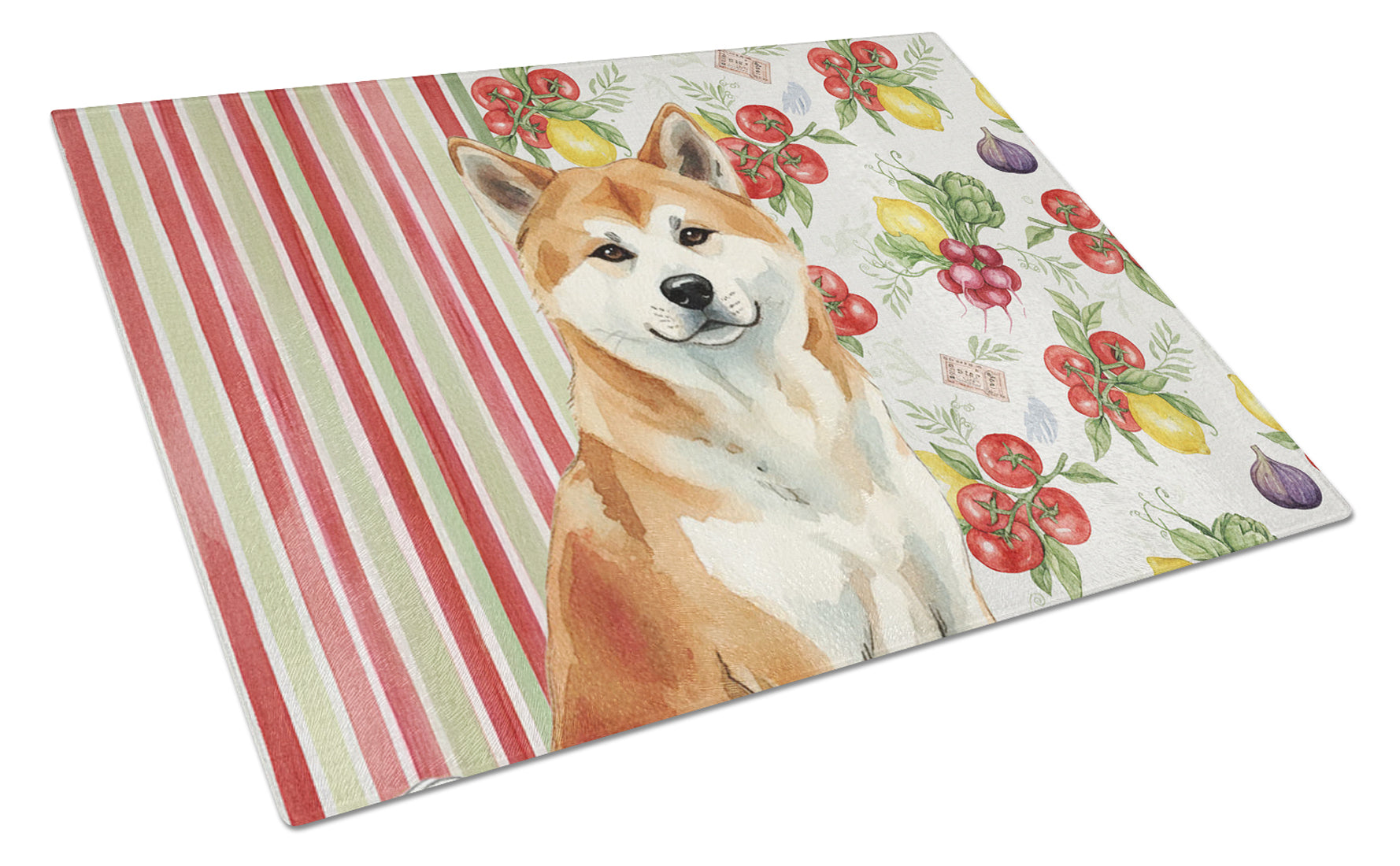 Red Akita Vegetables Cutting Board Tempered Glass Kitchen Cutting Surface, Heat Resistant Chopping, Non-Slip Feet, Food Prep & Serving