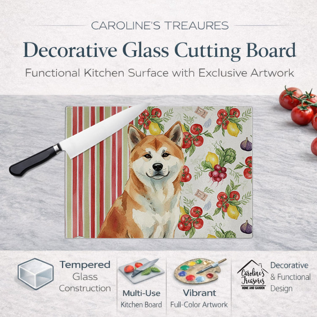 Red Akita Vegetables Cutting Board Tempered Glass Kitchen Cutting Surface, Heat Resistant Chopping, Non-Slip Feet, Food Prep & Serving
