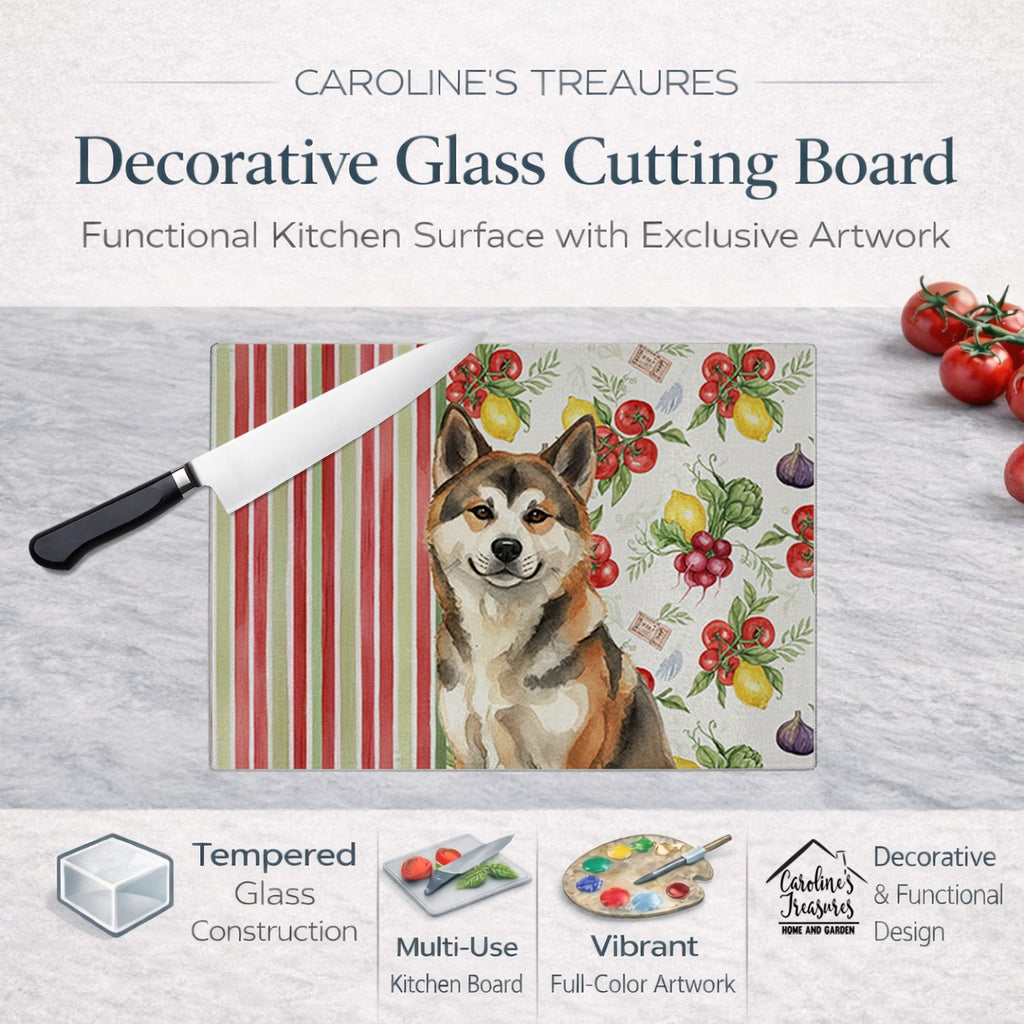 Sesame Akita Vegetables Cutting Board Tempered Glass Kitchen Cutting Surface, Heat Resistant Chopping, Non-Slip Feet, Food Prep & Serving
