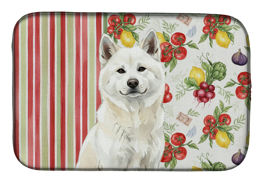 White Akita Vegetables Dish Drying Mat Absorbent Dish Drying Mat Pad for Kitchen Counter Dish Drainer Mat for Countertop, 14 x 21", Multicolor