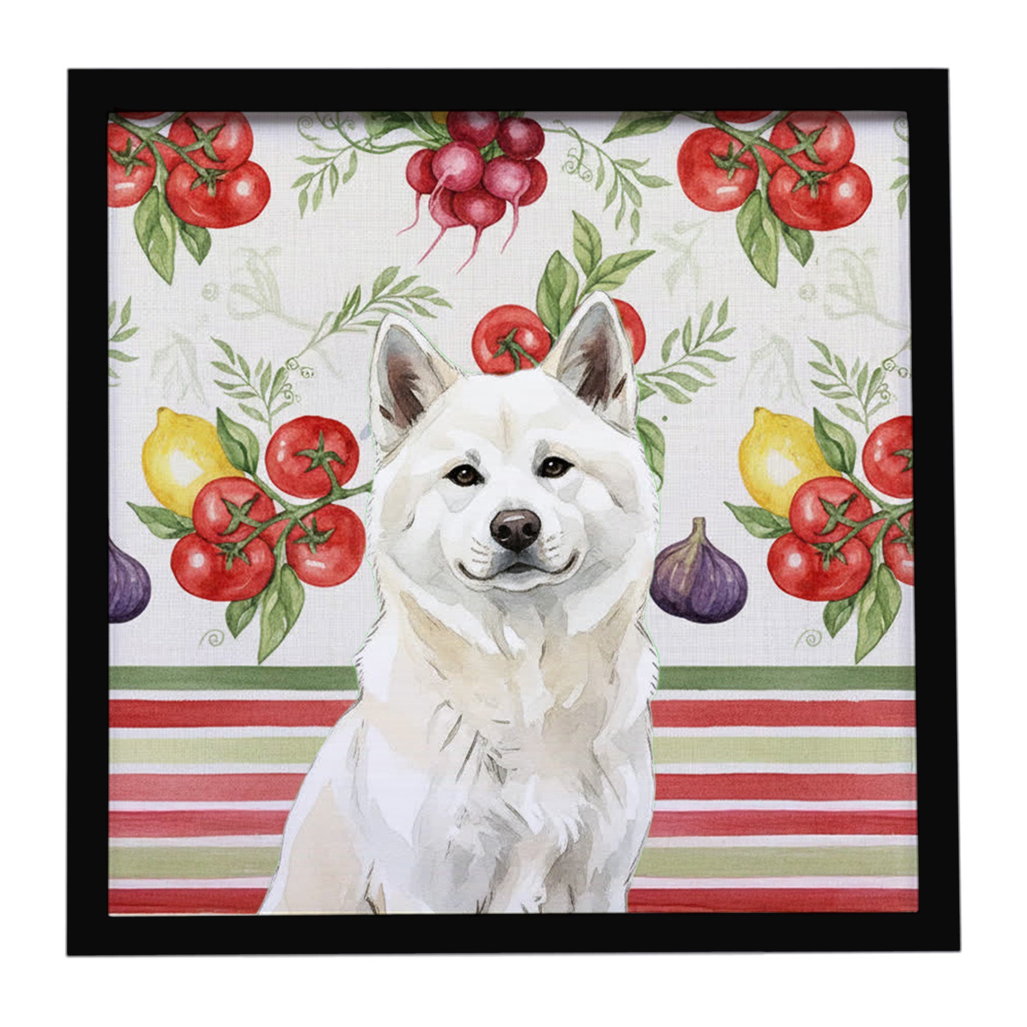 White Akita Vegetables Framed Metal Print Bathroom, Kitchen, Office, Home Decor Wall Art Ready to Hang, Square, 8X8