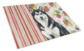 Black and White Alaskan Malamute Vegetables Cutting Board Tempered Glass Kitchen Cutting Surface, Heat Resistant Chopping, Non-Slip Feet, Food Prep & Serving