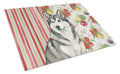 Gray and White Alaskan Malamute Vegetables Cutting Board Tempered Glass Kitchen Cutting Surface, Heat Resistant Chopping, Non-Slip Feet, Food Prep & Serving
