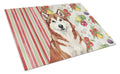 Red and White Alaskan Malamute Vegetables Cutting Board Tempered Glass Kitchen Cutting Surface, Heat Resistant Chopping, Non-Slip Feet, Food Prep & Serving