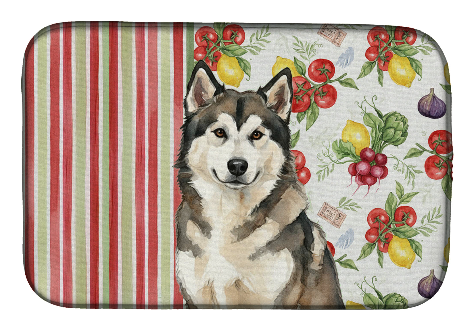 Sable and White Alaskan Malamute Vegetables Dish Drying Mat Absorbent Dish Drying Mat Pad for Kitchen Counter Dish Drainer Mat for Countertop, 14 x 21", Multicolor