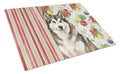Sable and White Alaskan Malamute Vegetables Cutting Board Tempered Glass Kitchen Cutting Surface, Heat Resistant Chopping, Non-Slip Feet, Food Prep & Serving