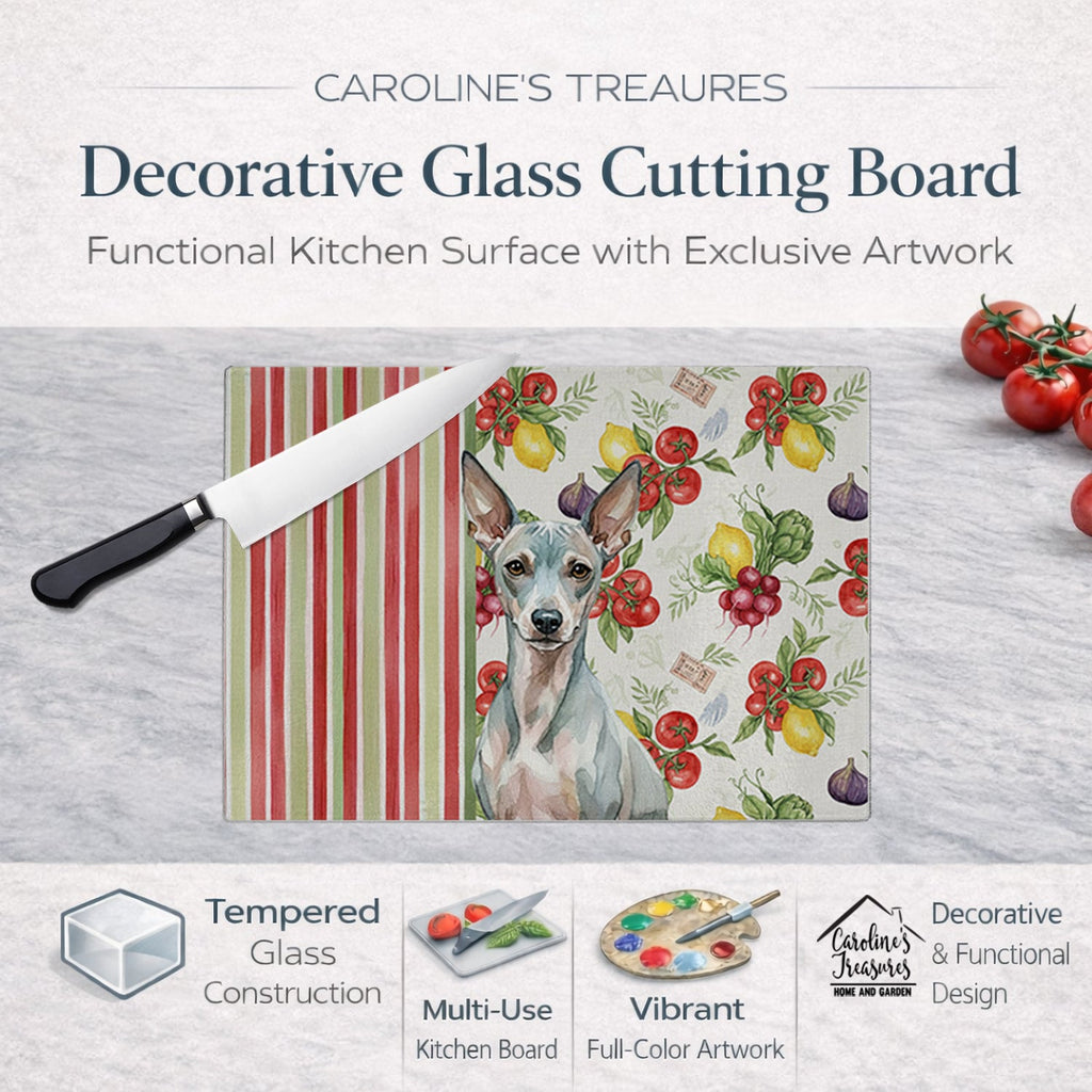 American Hairless Terrier Vegetables Cutting Board Tempered Glass Kitchen Cutting Surface, Heat Resistant Chopping, Non-Slip Feet, Food Prep & Serving