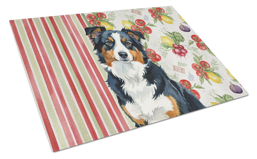 Black Tri American Shepherd Vegetables Cutting Board Tempered Glass Kitchen Cutting Surface, Heat Resistant Chopping, Non-Slip Feet, Food Prep & Serving