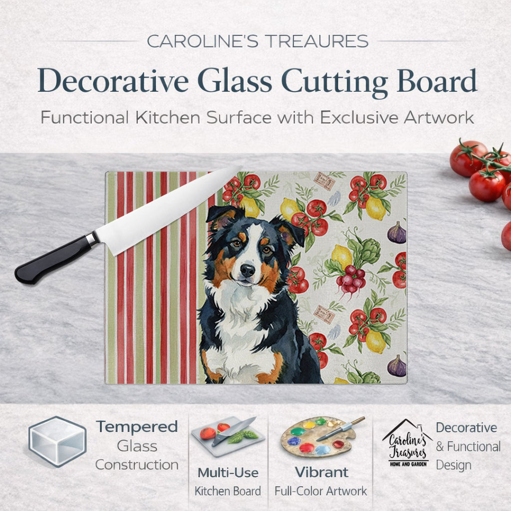 Black Tri American Shepherd Vegetables Cutting Board Tempered Glass Kitchen Cutting Surface, Heat Resistant Chopping, Non-Slip Feet, Food Prep & Serving