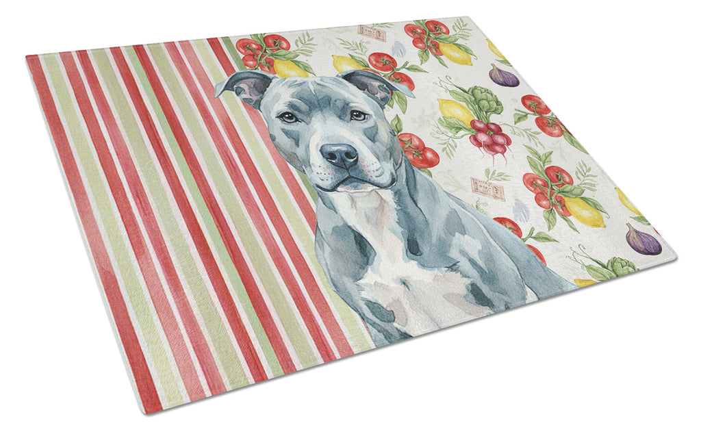 Blue American Staffordshire Terrier Vegetables Cutting Board Tempered Glass Kitchen Cutting Surface, Heat Resistant Chopping, Non-Slip Feet, Food Prep & Serving