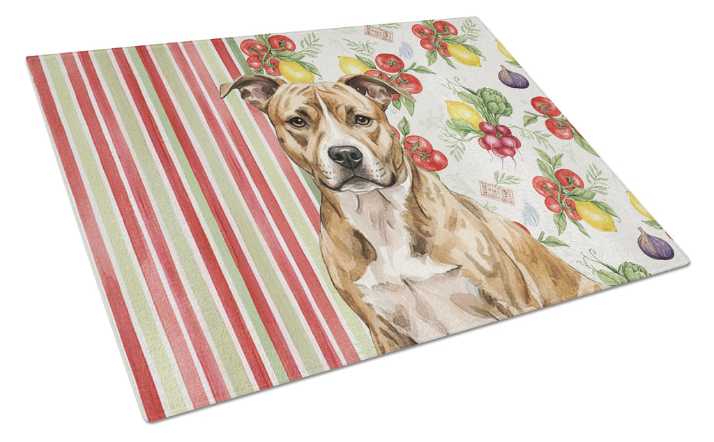 Brindle American Staffordshire Terrier Vegetables Cutting Board Tempered Glass Kitchen Cutting Surface, Heat Resistant Chopping, Non-Slip Feet, Food Prep & Serving