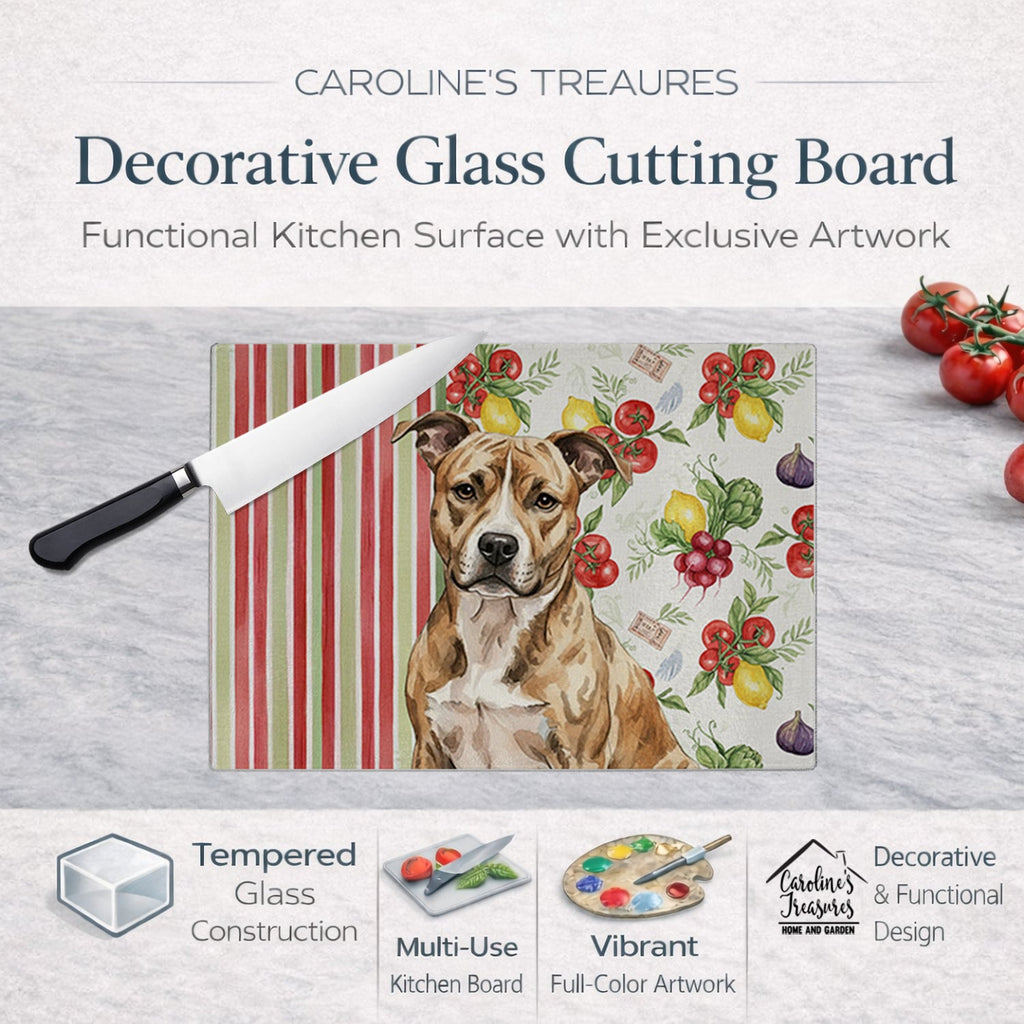 Brindle American Staffordshire Terrier Vegetables Cutting Board Tempered Glass Kitchen Cutting Surface, Heat Resistant Chopping, Non-Slip Feet, Food Prep & Serving